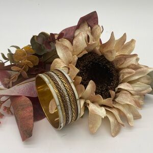 Vintage Wide Brass and Mother of Pearl Bangle Bracelet